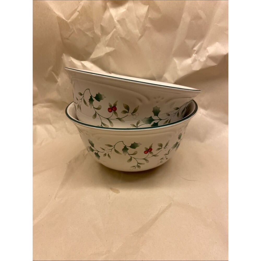 Pfaltzgraff Winterberry White Bowls with Green and Red Accents